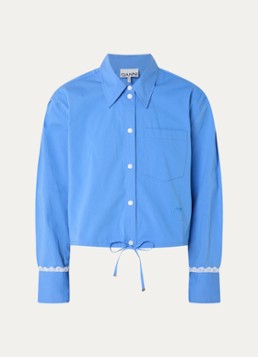 Ganni Dames Cropped blouse met borstzak in de kleur Blauw, maat: 36