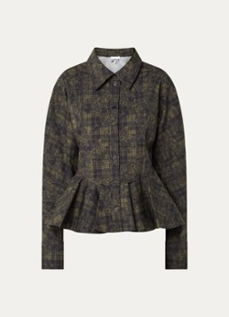 Ganni Dames Blouse met peplum en ruitdessin in de kleur Olijfgroen, maat: 34