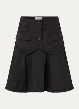 Ganni Dames Midi A-lijn rok met volant in de kleur Zwart, maat: 38