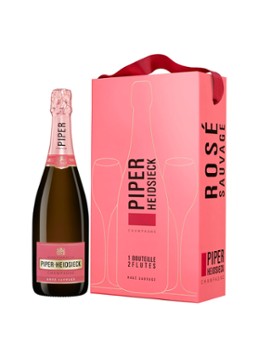 PIPER-HEIDSIECK Rosé Sauvage champagne in geschenkverpakking met twee flutes 750 ml - Deal