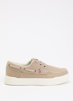 Ralph Lauren Jongens Briar Boat bootschoen van canvas met logo in de kleur Lichtbruin, maat: 33