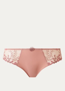 Simone Pérèle Dames Delice tanga met mesh en borduring in de kleur Zalmroze, maat: 38