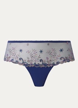 Simone Pérèle Dames Tanga met borduring in de kleur Royalblauw, maat: 38