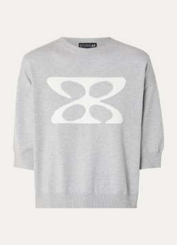 STUDIO AR Dames Isidre fijngebreide top met ingebreide print in de kleur Grijs, maat: M
