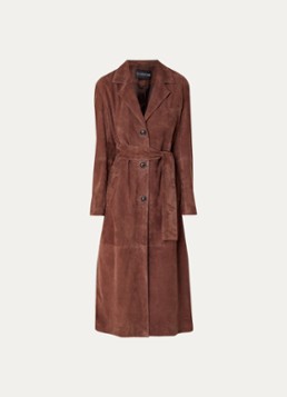 STUDIO AR Dames Patty trenchcoat van geitenleer met steekzakken in de kleur Kastanjebruin, maat: 36