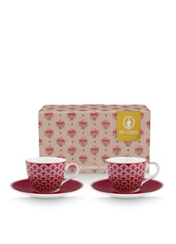 Pip Studio Blooming Tales kop en schotel set van 2 Donkerrood - Deal