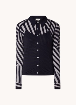 Phase Eight Dames Vida Burnout semi-transparante top met knoopdetail en streepprint in de kleur Donkerblauw