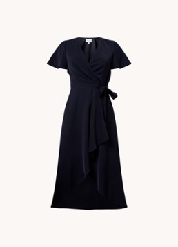 Phase Eight Dames Petite Julissa midi wikkeljurk met strikceintuur in de kleur Donkerblauw