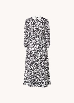 Phase Eight Dames Bonnie midi blousejurk met print en strikceintuur in de kleur Zwart