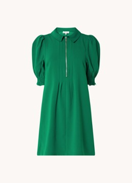 Phase Eight Dames Candice mini jurk met halve rits en pofmouw in de kleur Donkergroen