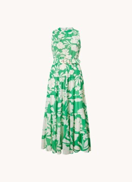 Phase Eight Dames Petite Kara maxi jurk met bloemenprint en ceintuur in de kleur Groen