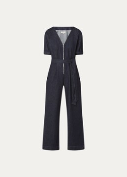 Phase Eight Dames Florisa flared jumpsuit van denim met strikceintuur in de kleur Indigo