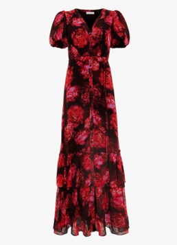 Phase Eight Dames Amaris maxi blousejurk met bloemenprint en strikceintuur in de kleur Rood