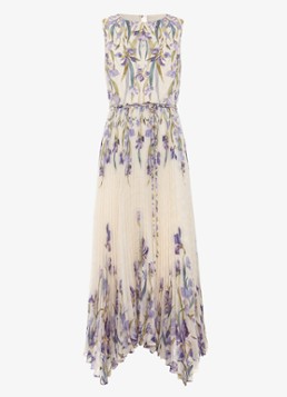Phase Eight Dames Georgiana mouwloze midi jurk met bloemenprint en plissé in de kleur Creme