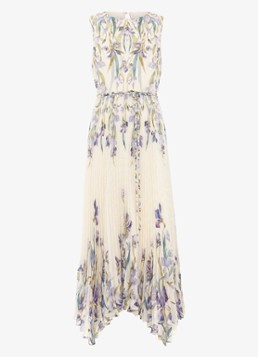 Phase Eight Dames Georgiana mouwloze midi jurk met bloemenprint en plissé in de kleur Creme