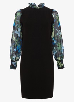 Phase Eight Dames Ramona midi jurk met ballonmouw en bloemenprint in de kleur Zwart