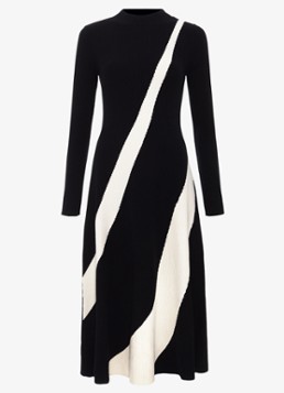 Phase Eight Dames Julie ribgebreide midi jurk met print in de kleur Zwart