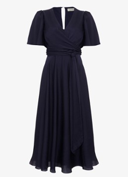 Phase Eight Dames Abbie midi jurk met strikceintuur pofmouwen in de kleur Blauw