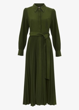 Phase Eight Dames Pleated midi jurk met pofmouwen in de kleur Olijfgroen