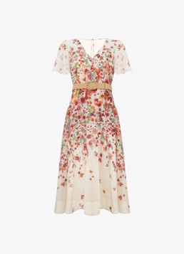 Phase Eight Dames Lovette midi jurk in linnenblend met bloemenprint in de kleur Cream