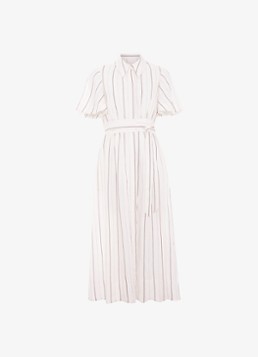 Phase Eight Dames Marielle midi jurk in linnenblend met streepprint in de kleur Wit