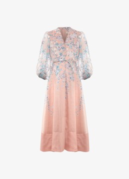 Phase Eight Dames Alison midi jurk in linnenblend met bloemenprint in de kleur Oudroze