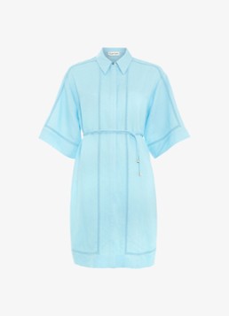 Phase Eight Dames Lara mini blousejurk in linnenblend in de kleur Blauw