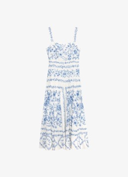 Phase Eight Dames Torin midi jurk in linnenblend met bloemenprint in de kleur Blauw