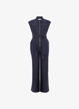 Phase Eight Dames Luiza wide fit jumpsuit in linnenblend met strikceintuur in de kleur Donkerblauw