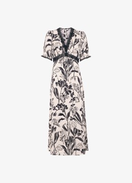 Phase Eight Dames Feyre midi jurk van satijn met bloemenprint in de kleur Donkerblauw