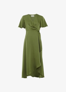 Phase Eight Dames Julissa midi wikkeljurk van satijn in de kleur Khaki