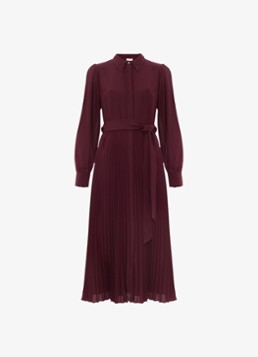 Phase Eight Dames Ren midi blousejurk met print en strikceintuur in de kleur Bordeauxrood