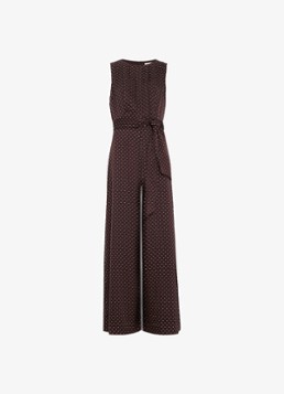 Phase Eight Dames Petite Janine wide fit jumpsuit met stippenprint in de kleur Donkerbruin