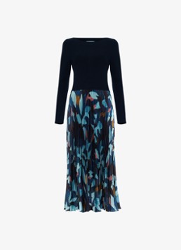 Phase Eight Dames Riley fijngebreide midi jurk met bloememprint en plooien in de kleur Multicolor