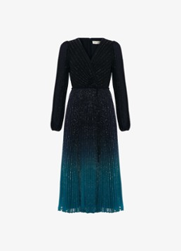 Phase Eight Dames Simara midi jurk met strass en plooien in de kleur Donkerblauw
