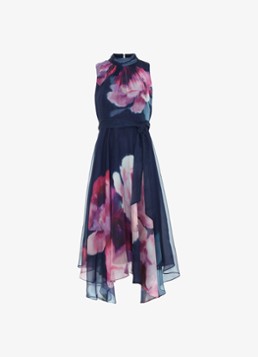 Phase Eight Dames Lucinda midi jurk met bloemenprint en ruches in de kleur Blauw