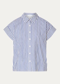 By-bar Dames Pixie blouse met streepprint en vlindermouw in de kleur Blauw, maat: L