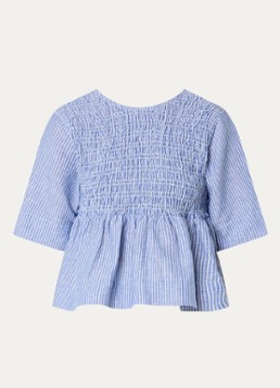 By-bar Dames Runa tuniek met smockwerk en streepprint in de kleur Lichtblauw, maat: M