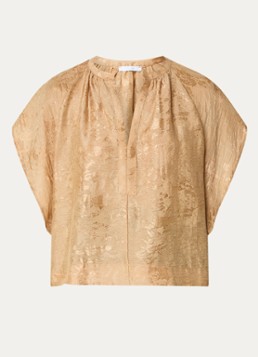 By-bar Dames Vina tuniek met jacquard dessin en V-hals in de kleur Camel, maat: XS