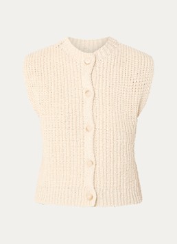 By-bar Dames Fijngebreid gilet met ribstructuur in de kleur Beige, maat: M