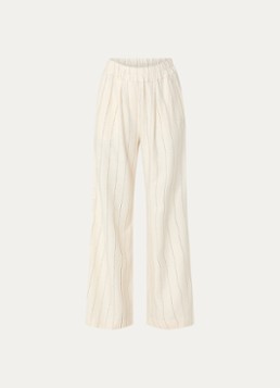By-bar Dames Benji high waist wide fit broek in linnenblend met streepprint in de kleur Gebroken wit, maat: S