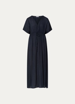 By-bar Dames Maxi jurk met strikceintuur en V-hals in de kleur Donkerblauw, maat: ONE SIZE