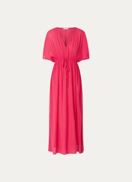 By-bar Dames Maxi jurk met V-hals en vlindermouw in de kleur Donkerroze, maat: ONE SIZE