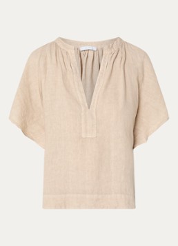 By-bar Dames Vina tuniek van linnen met V-hals in de kleur Beige, maat: S