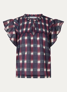 By-bar Dames Danee tuniek met ruitdessin en ruches in de kleur Bordeauxrood, maat: S