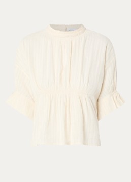 By-bar Dames Isabel top met ingebreid patroon in de kleur Zand, maat: XS
