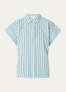 By-bar Dames Pixie Sea blouse met streepprint en vlindermouw in de kleur Lichtblauw, maat: M