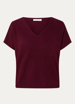 By-bar Dames Sil fijngebreide pullover van merino wol in de kleur Bordeauxrood, maat: XL