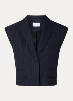 By-bar Dames Bobi cropped gilet met krijtstreep in de kleur Blauw, maat: XL
