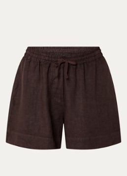 By-bar Dames Lio high waist straight fit korte broek van linnen met trekkoord in de kleur Bruin, maat: XS